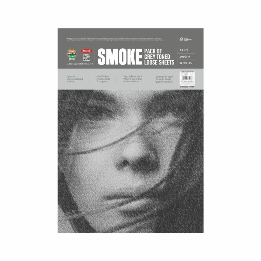 Anupam Smoke Grey Toned Loose Sheets – A3 | 140 GSM | Pack of 10