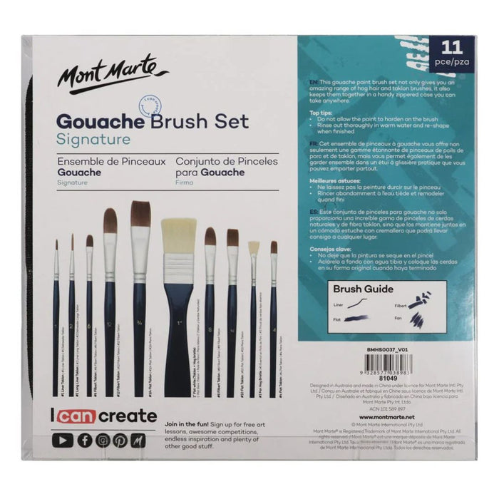 Mont Marte Signature Gouache Brush Set – 11 Piece