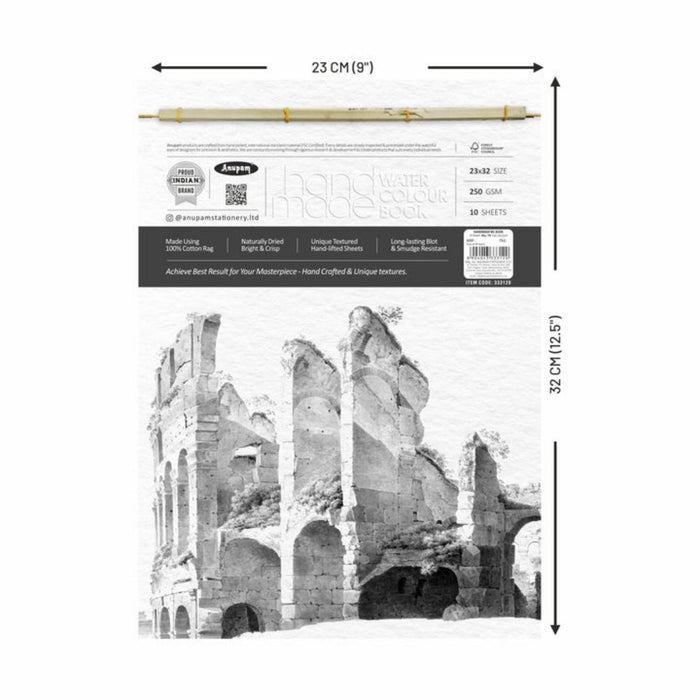 Anupam Handmade Watercolour Book – 100% Cotton Rag | Cold Pressed | 250 GSM | 10 Sheets