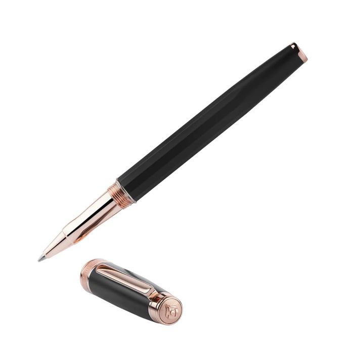 Intellio Mystique Black Roller Ball Pen with Rose Gold Trim