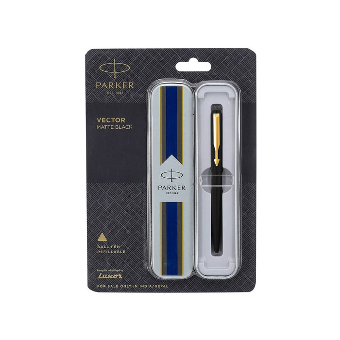 Parker Vector Matte Black Ballpoint Pen with Gold Trim
