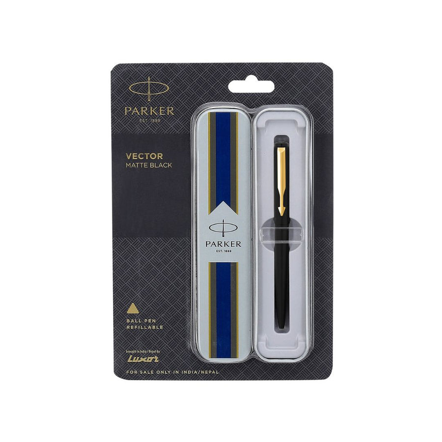 Parker Vector Matte Black Ballpoint Pen with Gold Trim