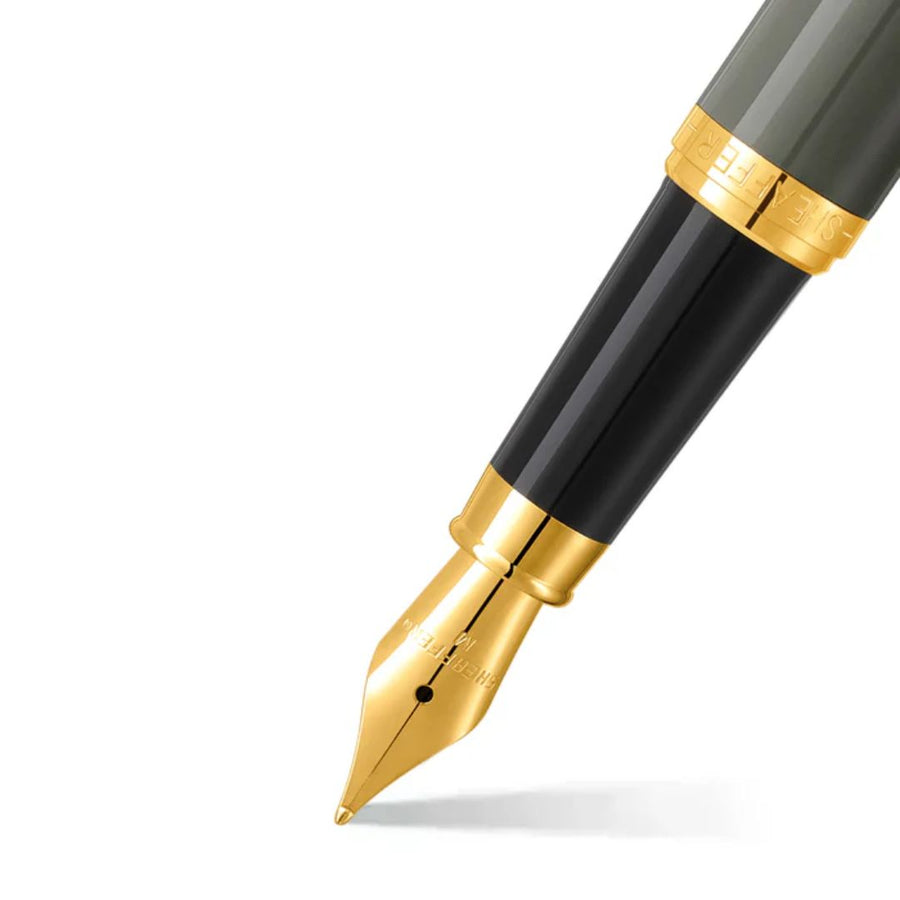 Sheaffer VFM 9427 Glossy Light Gray Fountain Pen with PVD Gold-Tone Trim