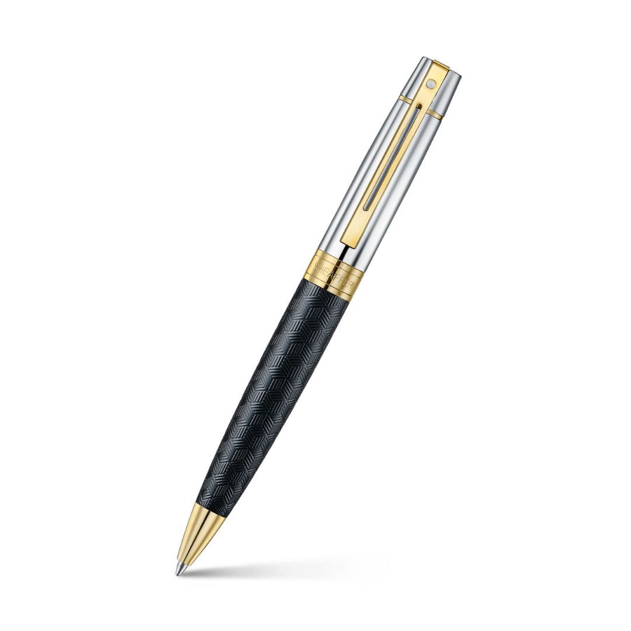 Sheaffer 300 9347 Engraved Black Ballpoint Pen with Chrome Cap & Gold Trim