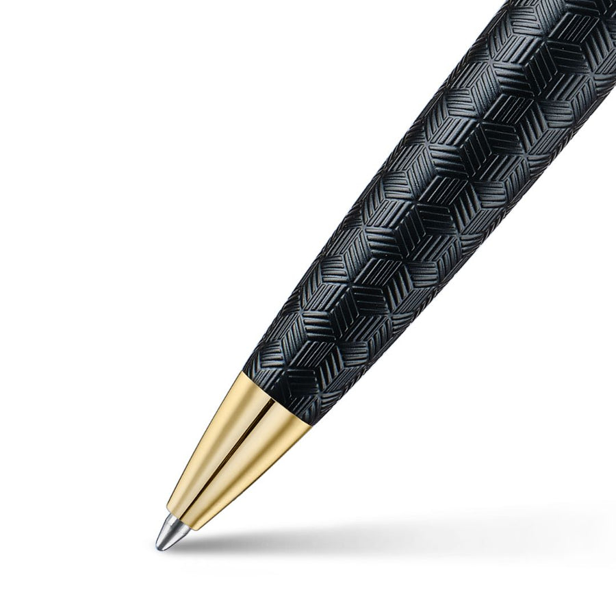 Sheaffer 300 9347 Engraved Black Ballpoint Pen with Chrome Cap & Gold Trim