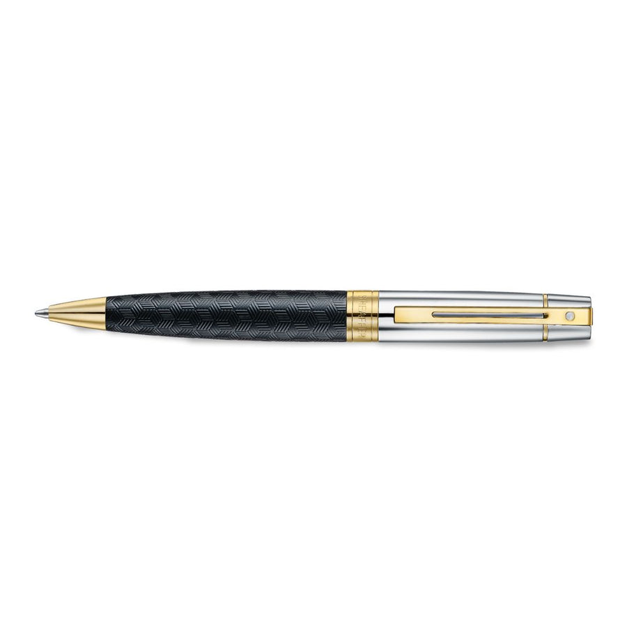 Sheaffer 300 9347 Engraved Black Ballpoint Pen with Chrome Cap & Gold Trim