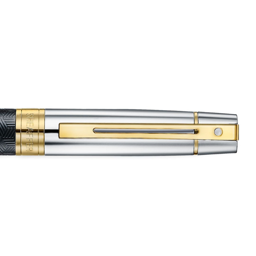 Sheaffer 300 9347 Engraved Black Ballpoint Pen with Chrome Cap & Gold Trim