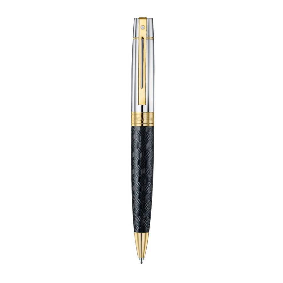 Sheaffer 300 9347 Engraved Black Ballpoint Pen with Chrome Cap & Gold Trim