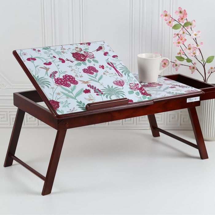 India Circus Grey Floral Galore Wooden Laptop Table with Drawer