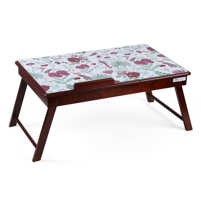 India Circus Grey Floral Galore Wooden Laptop Table with Drawer