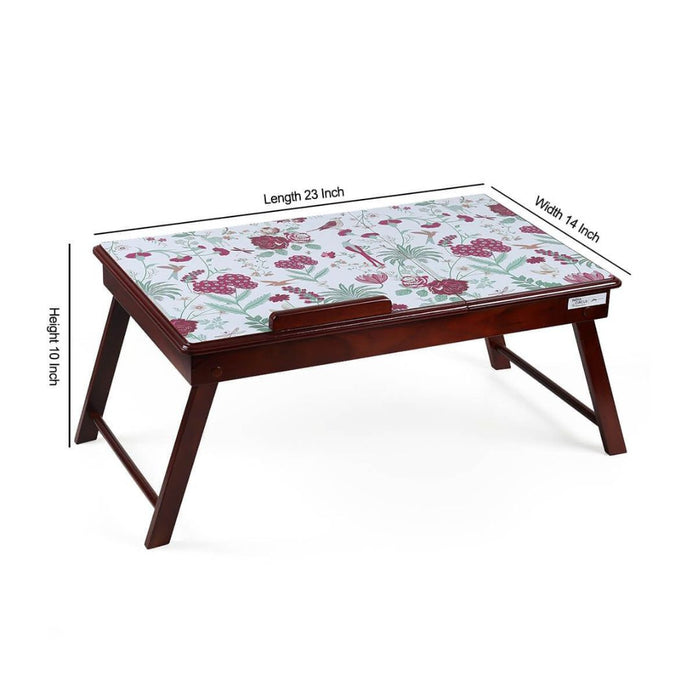 India Circus Grey Floral Galore Wooden Laptop Table with Drawer