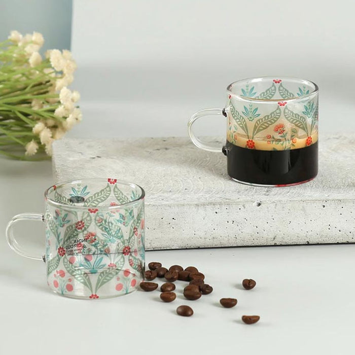 India Circus Blooming Dahlia Borosilicate Glass Espresso Mug Set of 4 (130 ml)