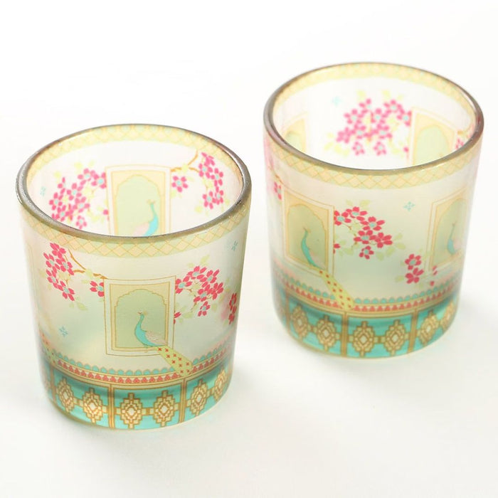 India Circus Tropical Island Living Glass Tea Light Holder Set of 2