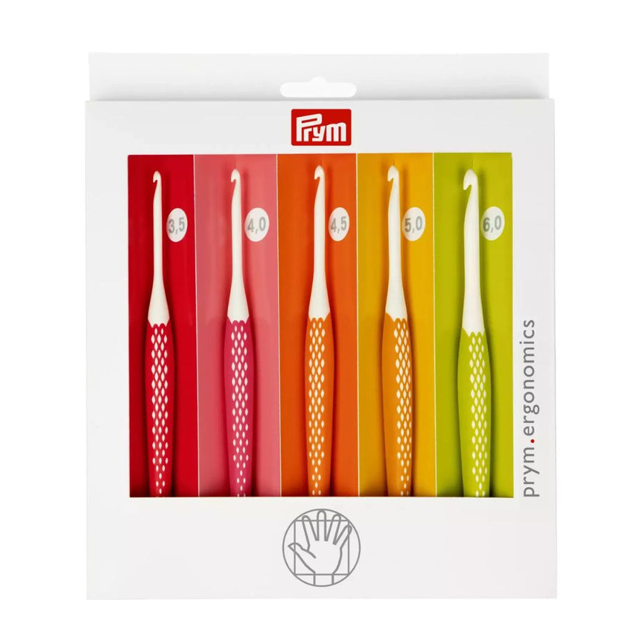 Prym Ergonomics Crochet Hook Set for Wool (3.5–6.0 mm) – Pack of 5