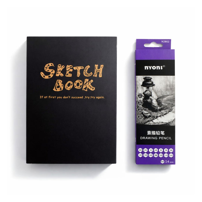 Sketching Set Combo – Potentate Black Cover A5 Sketchbook with 14 Drawing Pencils