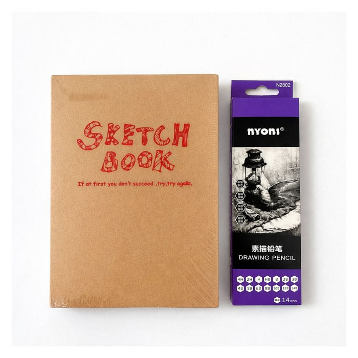 Sketching Set Combo – Potentate Brown Cover A5 Sketchbook with 14 Drawing Pencils