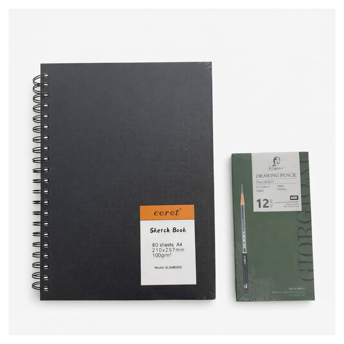 Sketching Set Combo – Corot Wiro A4 Sketchbook with Giorgione Drawing & Charcoal Pencils