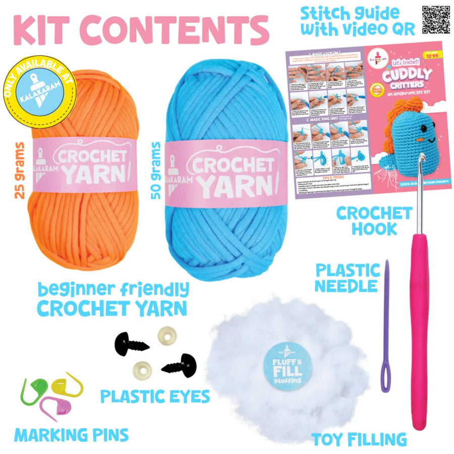 Kalakaram Crochet Cuddly Critters Amigurumi Kit - Dino