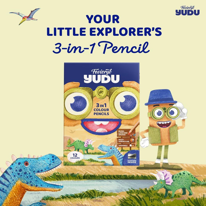 Fevicryl YUDU 3-in-1 Colour Pencils – 12 Shades