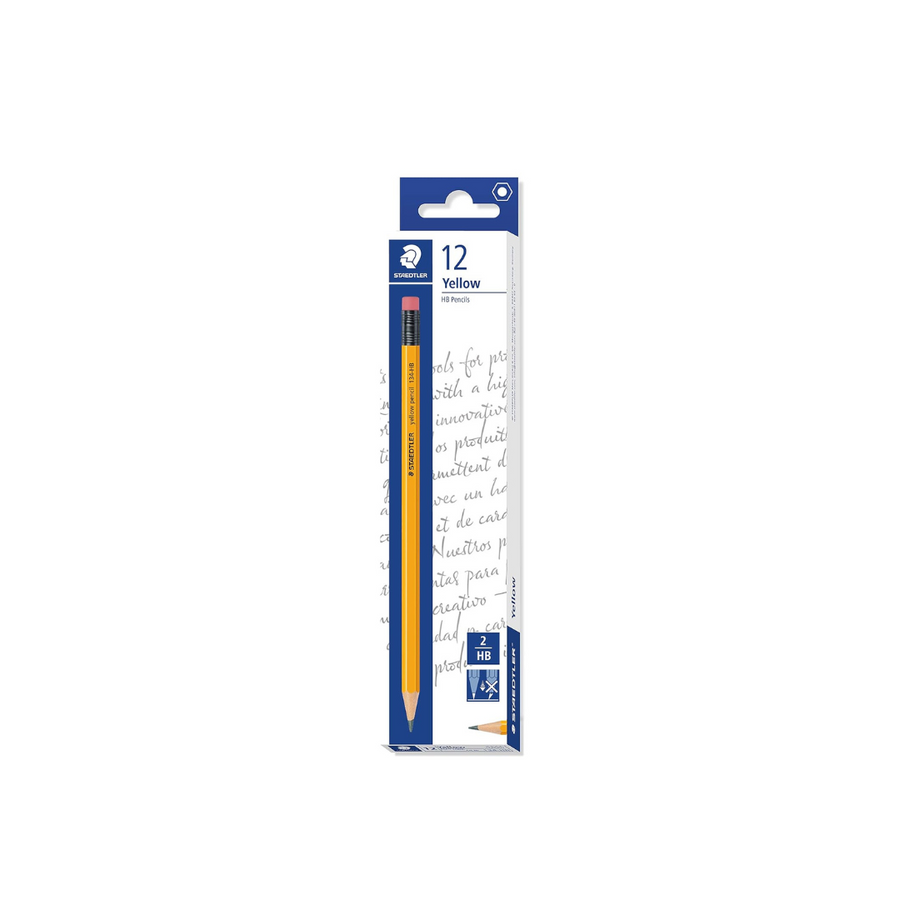 Staedtler HB Pencil with Eraser Tip - Pack of 12 (Yellow)
