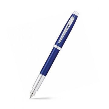 sheaffer-100-9339-glossy-blu-with-chrome-trim-fountain-pen-open-view