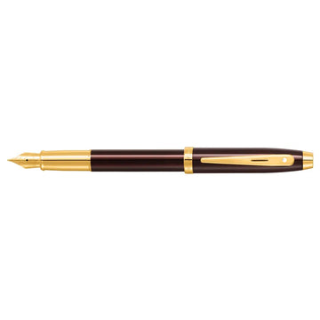 sheaffer-100-9370-glossy-coffee-brown-fountain-pen-with-pvd-gold-tone-trim-side-view