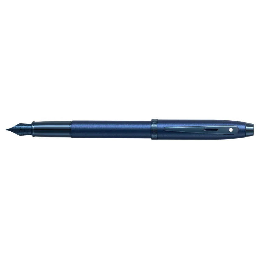 sheaffer-100-9371-satin-blue-fountain-pen-with-pvd-blue-trim-side-view