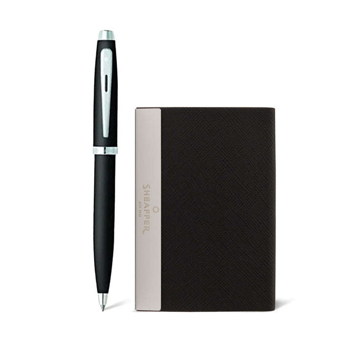Sheaffer Gift Set – Matte Black 100 Ballpoint Pen with Chrome Trims & Business Card Holder