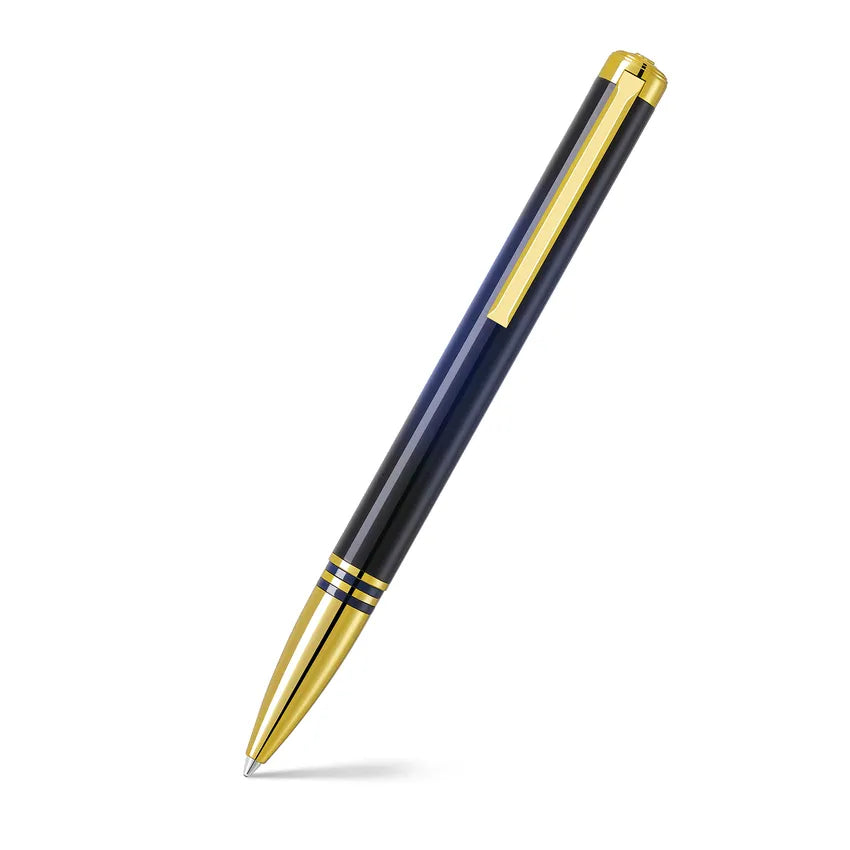 lapis-bard-contemporary-torque-ballpoint-pen-blue-with-gold-trims-front-view