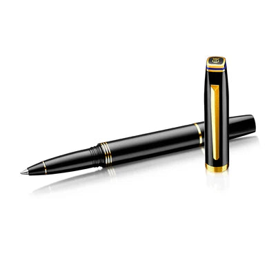 Lapis Bard Contemporary Rollerball Pen with Timekeeper – Luxury Black & Gold Gift Set