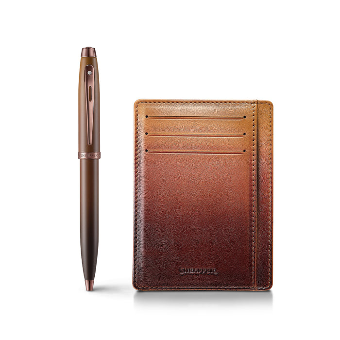 Sheaffer Gift Set – Coffee Edition 100 Ballpoint Pen with Regal Brown PVD Trims & Leather Credit Card Holder