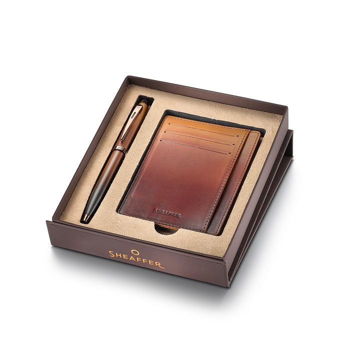 Sheaffer Gift Set – Coffee Edition 100 Ballpoint Pen with Regal Brown PVD Trims & Leather Credit Card Holder