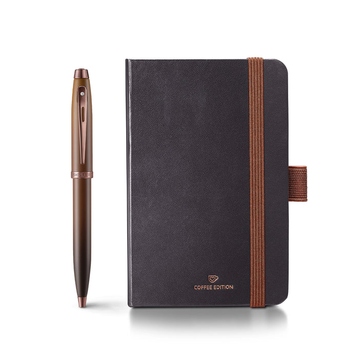 Sheaffer Gift Set – Coffee Edition 100 9374 Ballpoint Pen with Regal Brown PVD Trims & Small Notebook