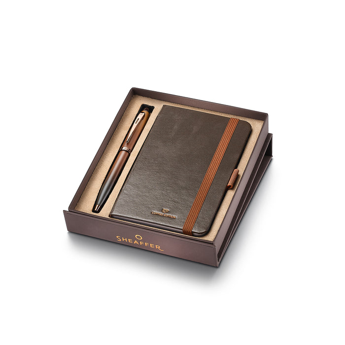 Sheaffer Gift Set – Coffee Edition 100 9374 Ballpoint Pen with Regal Brown PVD Trims & Small Notebook