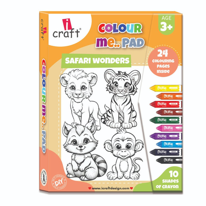 iCraft - Safari Animals Coloring Book with Crayons
