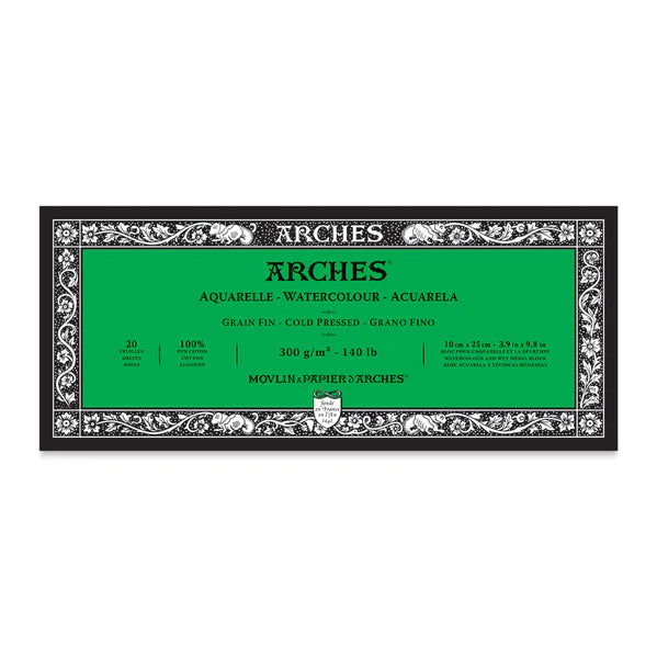 Arches Watercolour Aquarelle - Natural White Fine Grain/Cold Press 300 GSM 20 Sheets 10cm x 25cm