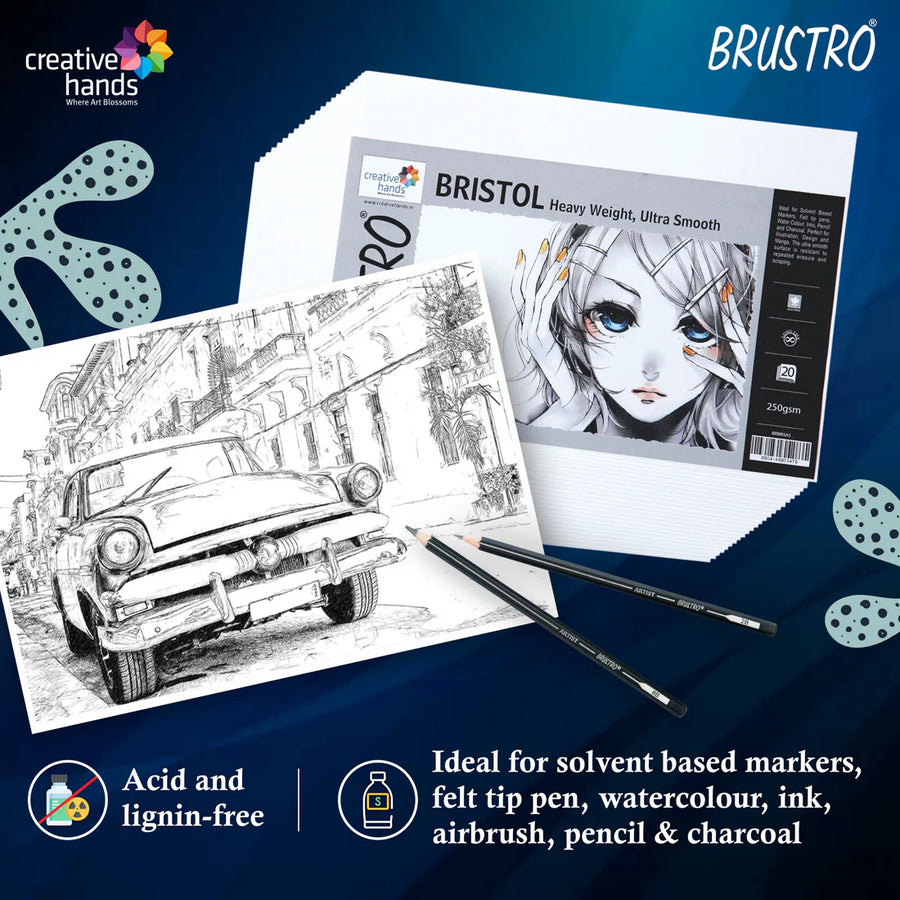 Brustro Ultra Smooth Bristol Paper – A4 | 250 GSM | 20 + 4 Free Sheets