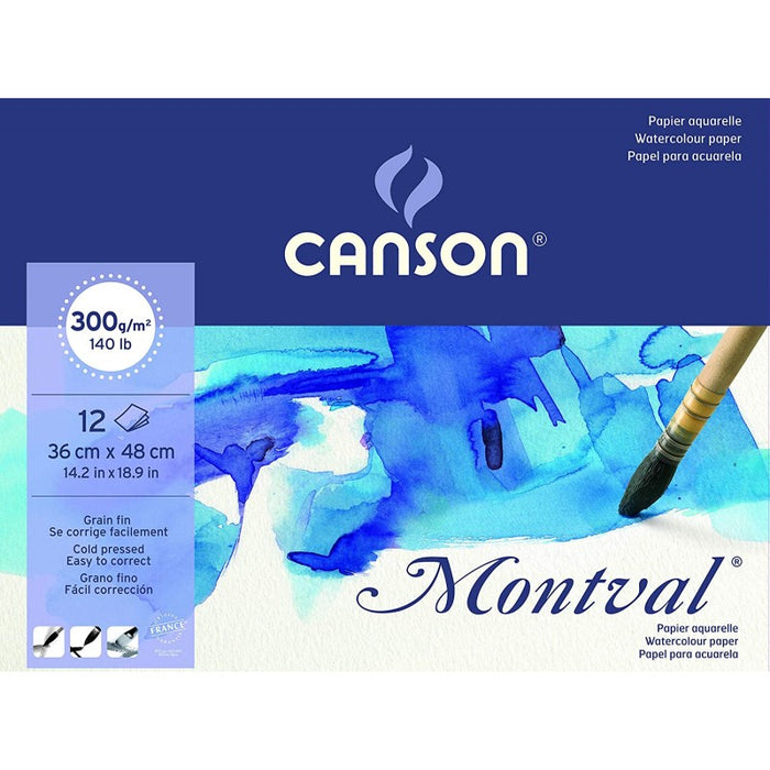 CANSON MONTVAL NATURAL WHITE COLD PRESSED 300 GSM WATERCOLOUR PAPER - 36 X 48 CM