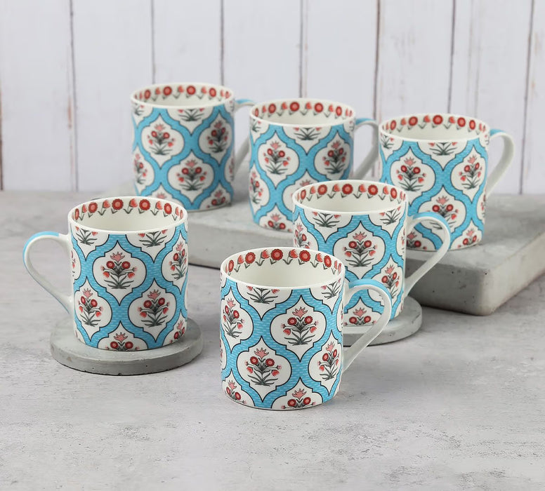 India Circus – Blue Lattice Motifs Coffee Mugs Set of 6