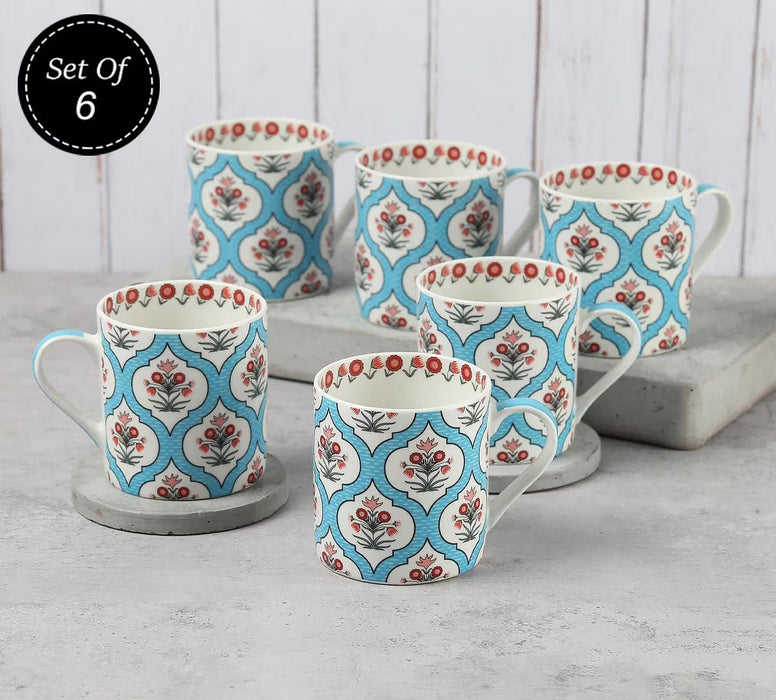 India Circus – Blue Lattice Motifs Coffee Mugs Set of 6