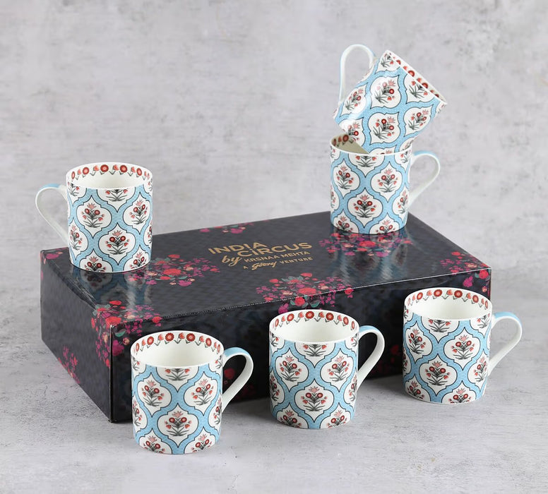 India Circus – Blue Lattice Motifs Coffee Mugs Set of 6