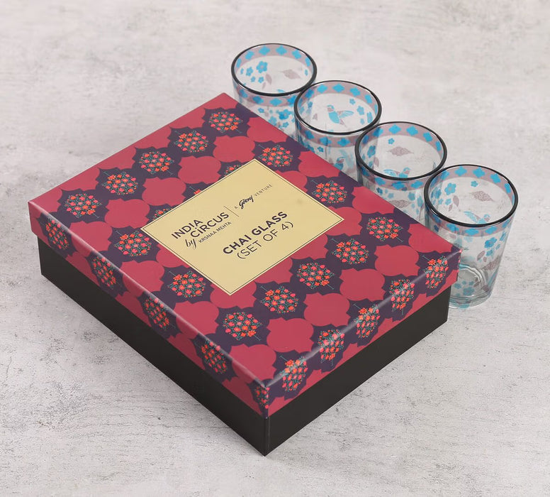 India Circus – Grey Flock of Birds Chai Glass Set of 4