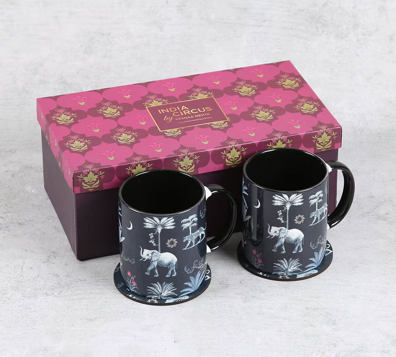 India Circus – Animalia Creations Ceramic Mugs & Coasters Combo Set of 2
