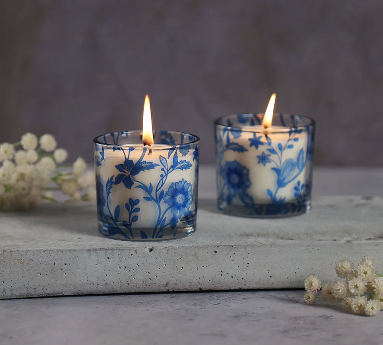 India Circus – Blaue Blume Cylindrical Candle Votive Set of 2