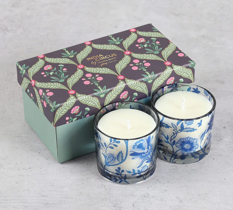 India Circus – Blaue Blume Cylindrical Candle Votive Set of 2