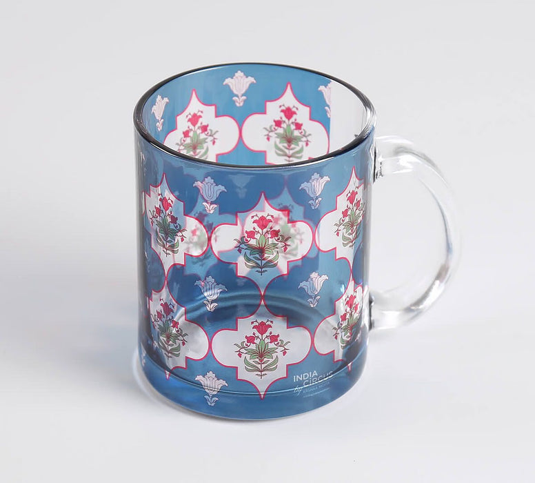 India Circus Blue Lattice Treasures Glass Mugs & Coasters Combo – Set of 2