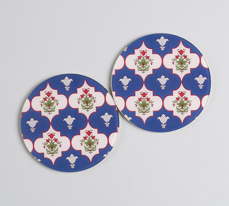 India Circus Blue Lattice Treasures Glass Mugs & Coasters Combo – Set of 2