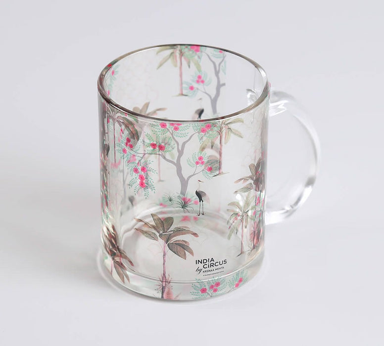 India Circus Floral Flock Glass Mugs & Coasters Combo – Set of 2
