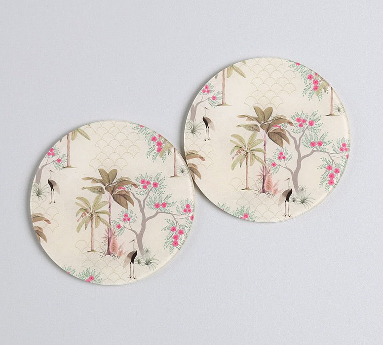 India Circus Floral Flock Glass Mugs & Coasters Combo – Set of 2