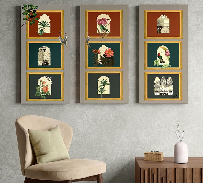 India Circus – Fluttering Blooms Wall Art Set of 3